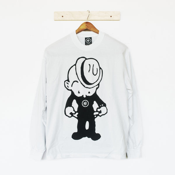 PFSHWAG 008 / P&F X $999 STORE "BROKE GUY" COLLAB LONG SLEEVE T - WHITE