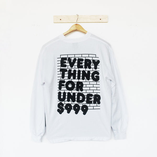 PFSHWAG 008 / P&F X $999 STORE "BROKE GUY" COLLAB LONG SLEEVE T - WHITE